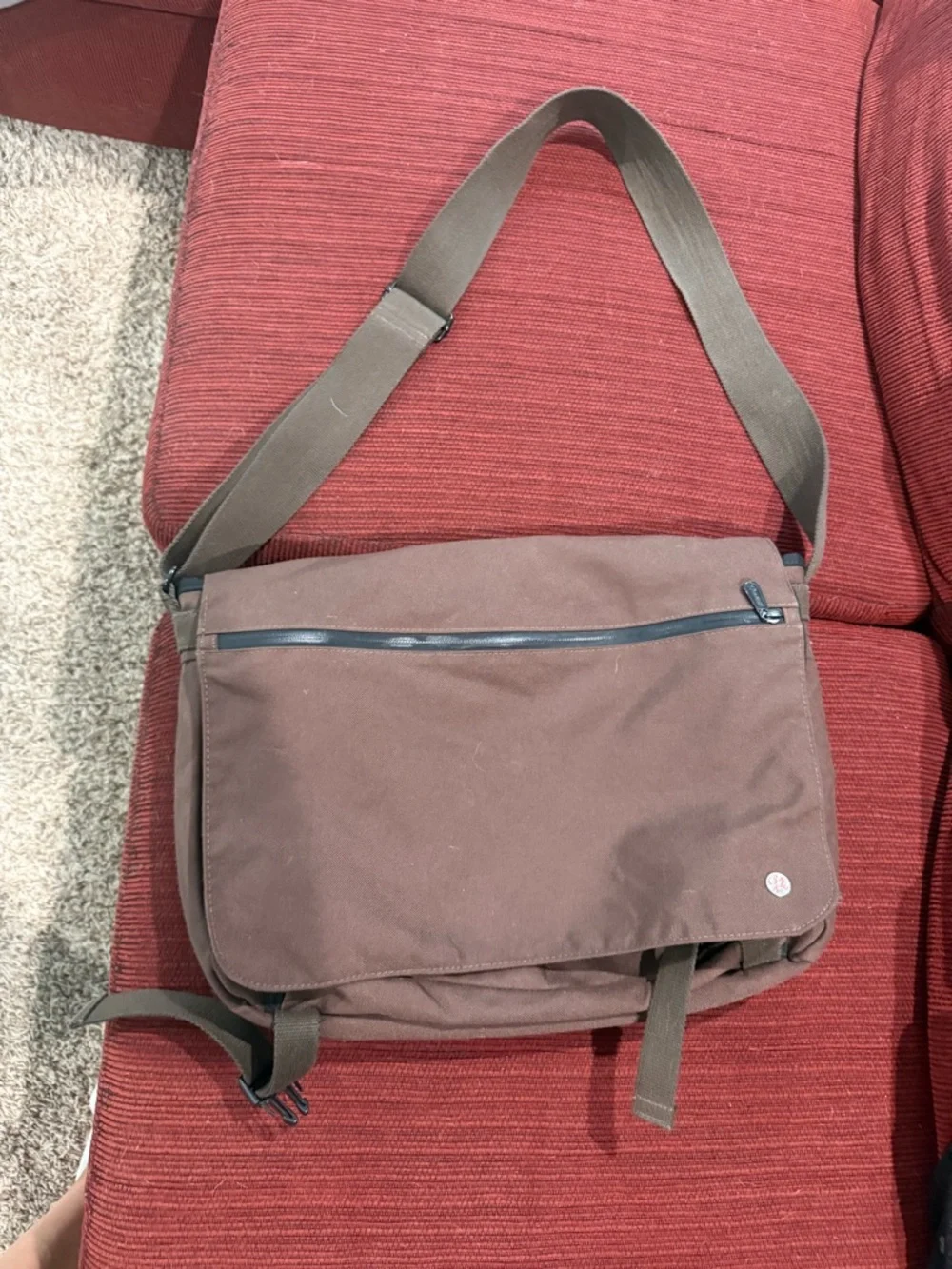 Brown Canvas Laptop Messenger Bag with Adjustable Strap